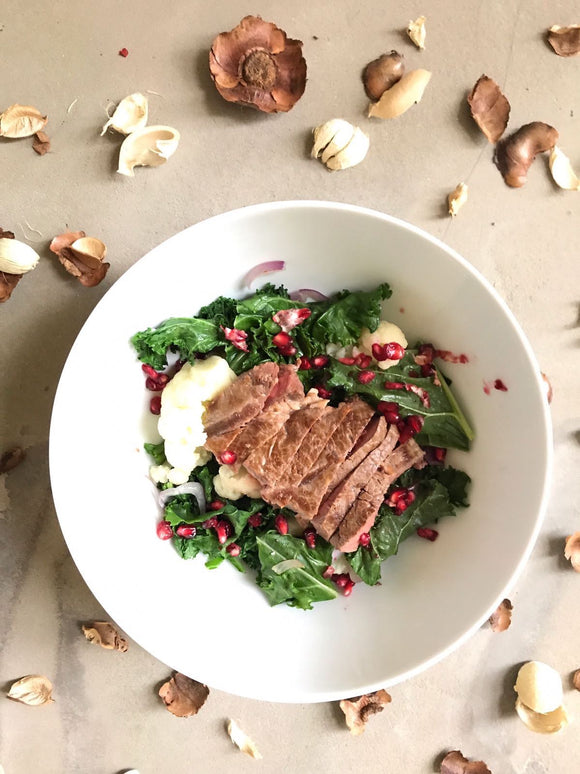 Beef Tenderloin with Roasted Cauliflower-Pomegranate Salad